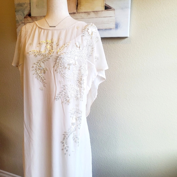 HOPE & IVY | Tie-Back Embroidered Maxi Wedding Dress in Ivory sz 14 - Picture 2 of 16